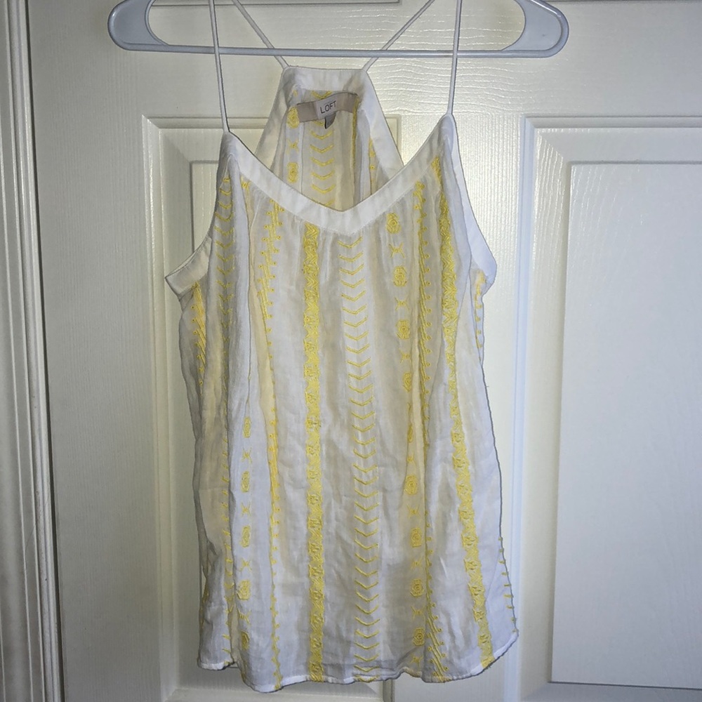 Ann Taylor LOFT white tank w/ yellow stitching